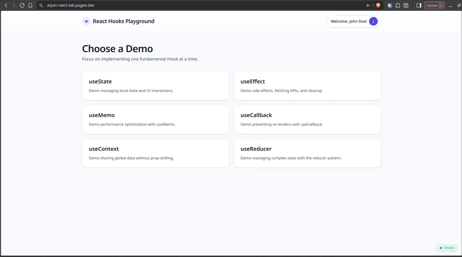 React Hooks Playground screenshot